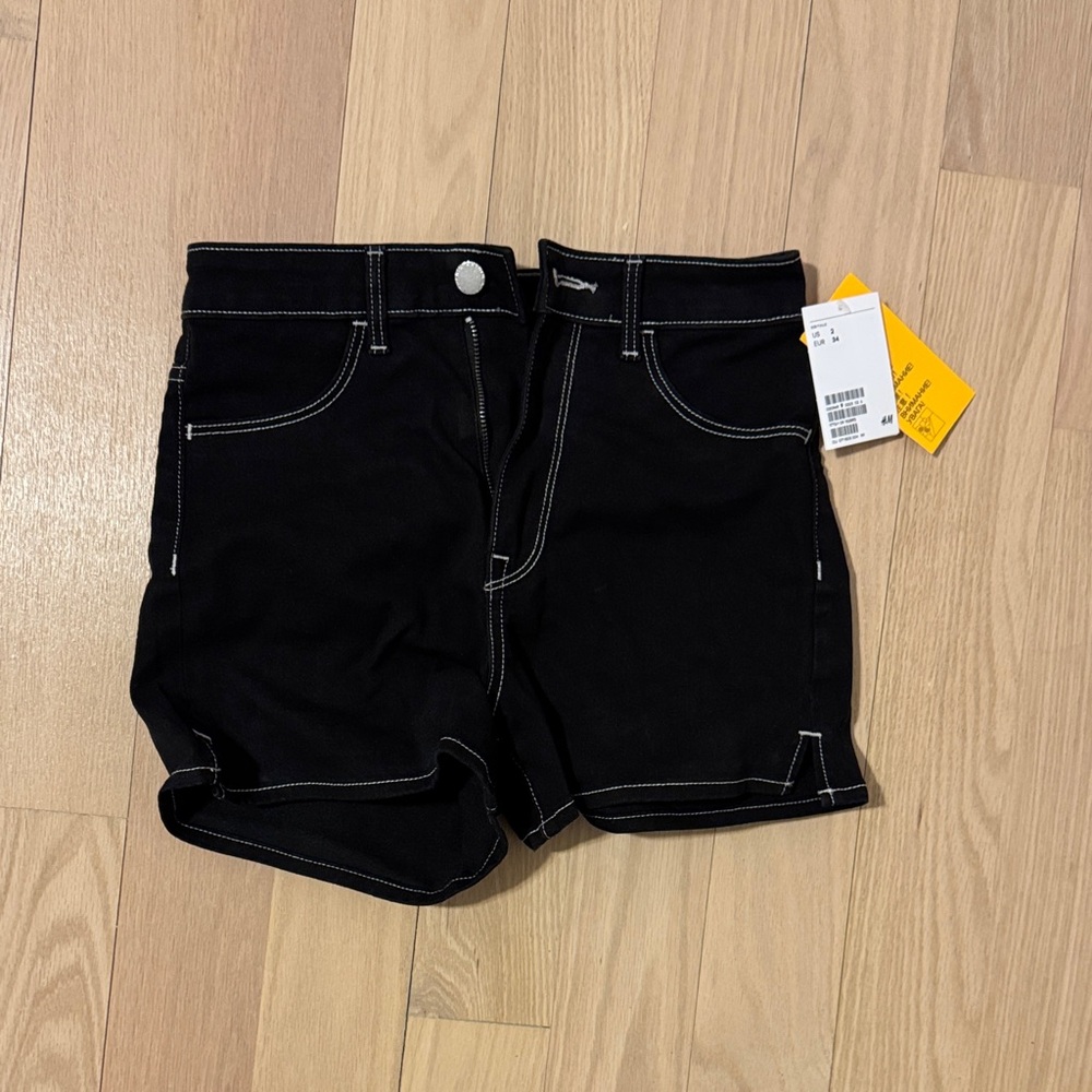 H&M Black Shorts with White Stitching